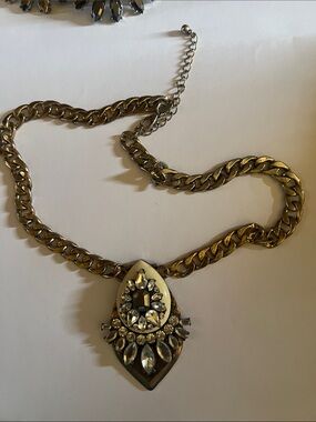 Gold-Tone Statement Necklace with Clear Crystal Pendant